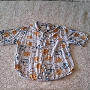 Men's Goouch Vintage Casual Button Down Shirt with Gold and Blue Pattern